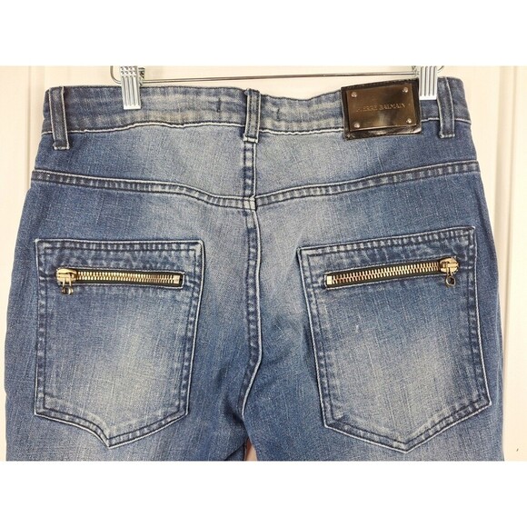 Pierre Balmain Women Blue Denim Moto Biker Jeans Zipper Detail Ankle Zip Size 34 - Picture 4 of 12